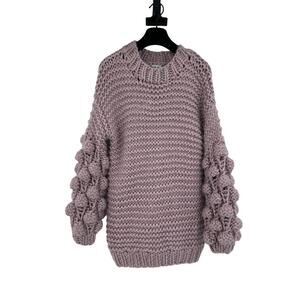 Macaron Womens Bubble Sleeve Sweater Size M Chunky Oversized Purple Boho